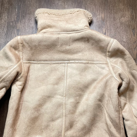 TAUPE BROWN FAUX FUR SUEDE MOTO JACKET BIKER COAT - Picture 13 of 14